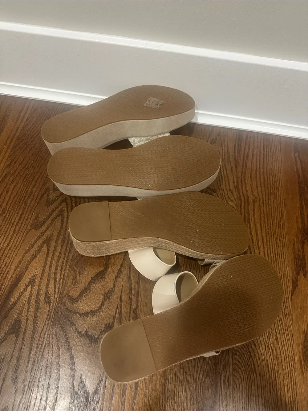 Michael Kors Neutral Logo Slide and Strappy Wedge Sandals in Cream